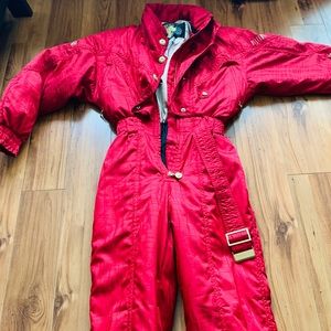 Vintage 80s Red Descente Puffy Ski Suit with Belt